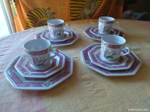 Antiques: servicio de desayuno y merienda de porcelana Villeroy Boch Gallo Design, pintado a mano,12 piezas